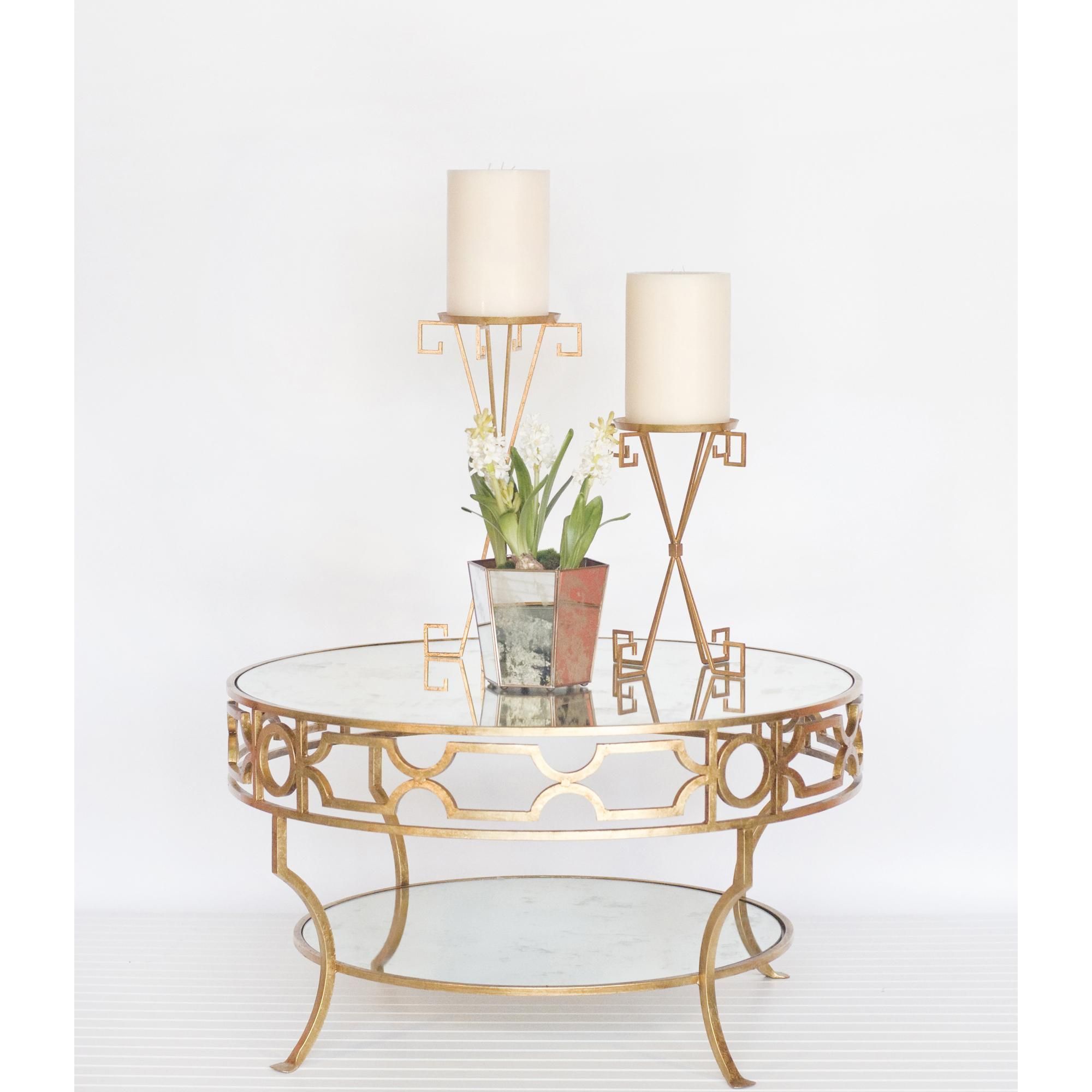 Two Tier Gold Leaf Coffee Table With Antique Mirror Throughout Leaf Round Coffee Tables (View 13 of 15)
