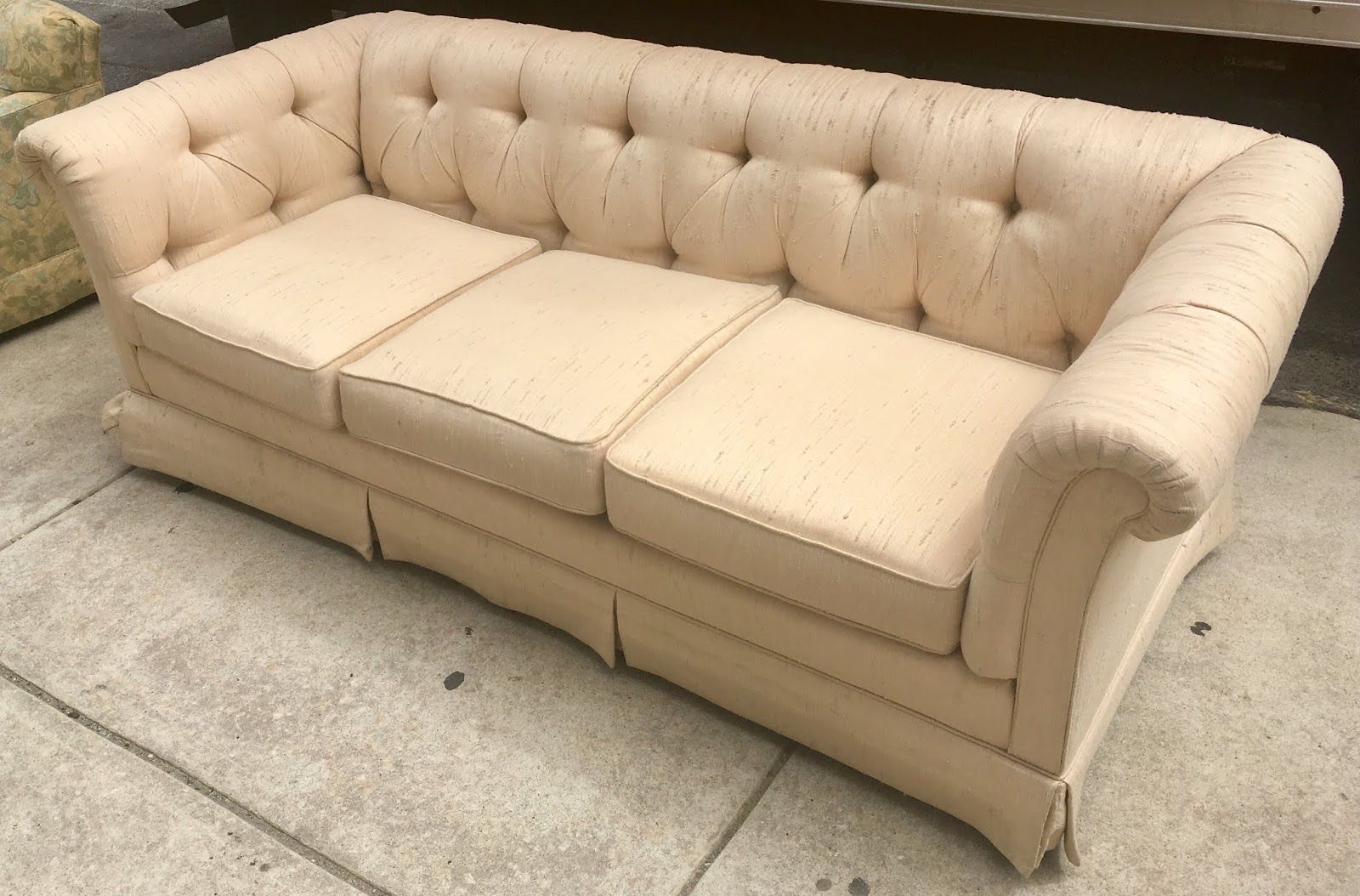 Uhuru Furniture & Collectibles: Beige Sofa With Tufted Throughout Ecru And Otter Coffee Tables (View 1 of 15)