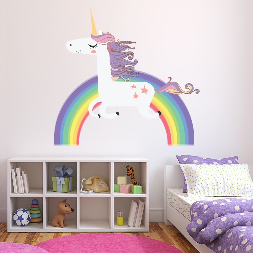 Unicorn Wall Sticker Rainbow Wall Decal Art Girls Bedroom Within Rainbow Wall Art (View 8 of 15)