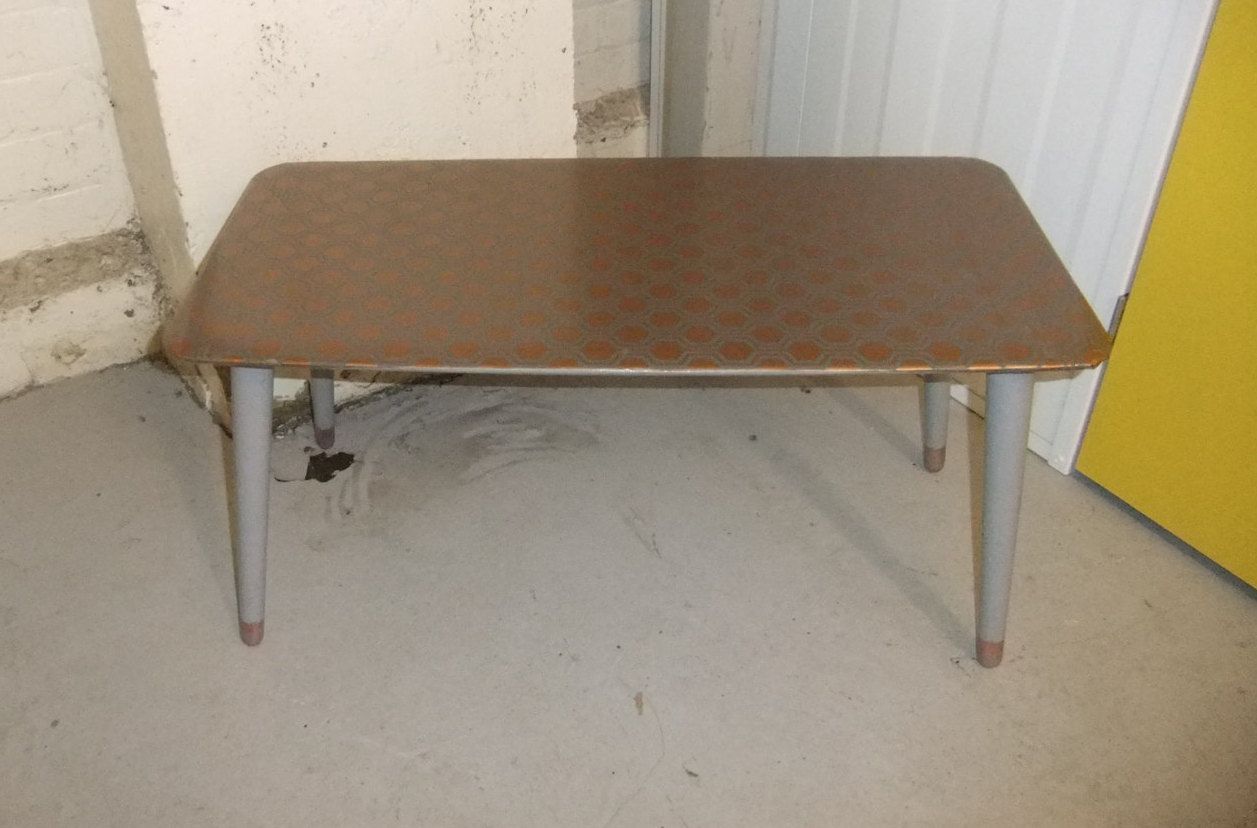 Upcycled Mid Century Coffee Table With Grey & Gold Pertaining To Gray And Gold Coffee Tables (Photo 4 of 15)