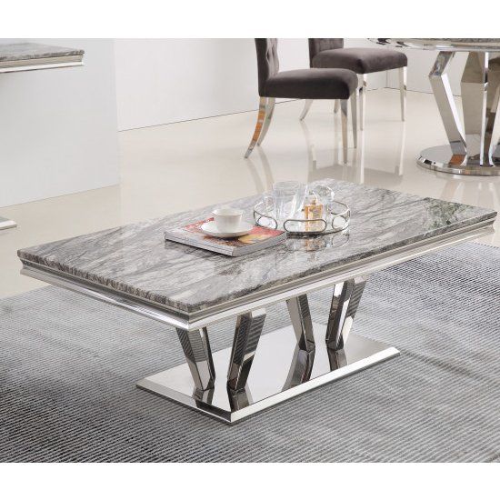 Valentino Grey Marble Coffee Table With Silver Steel Legs Intended For Gray And Gold Coffee Tables (Photo 13 of 15)