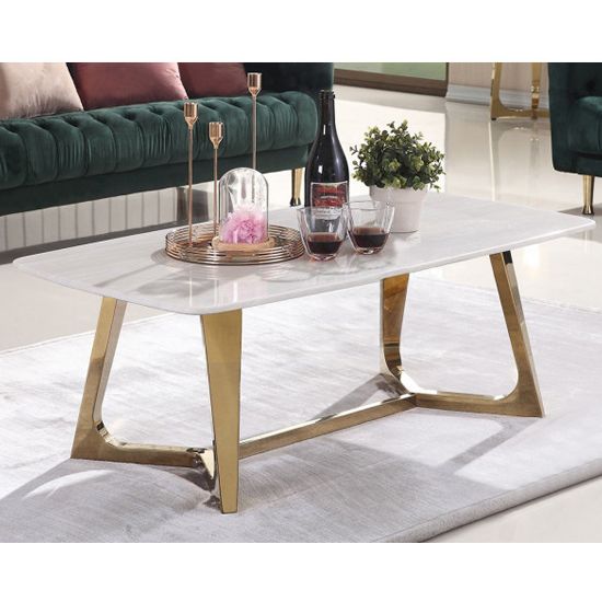 Veneta White Marble Coffee Table With Gold Stainless Steel Inside White Marble And Gold Coffee Tables (View 9 of 15)