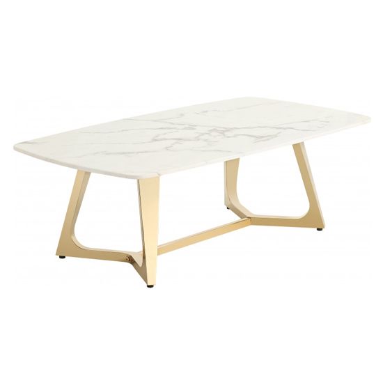 Veneta White Marble Coffee Table With Gold Stainless Steel Pertaining To White Marble And Gold Coffee Tables (View 11 of 15)