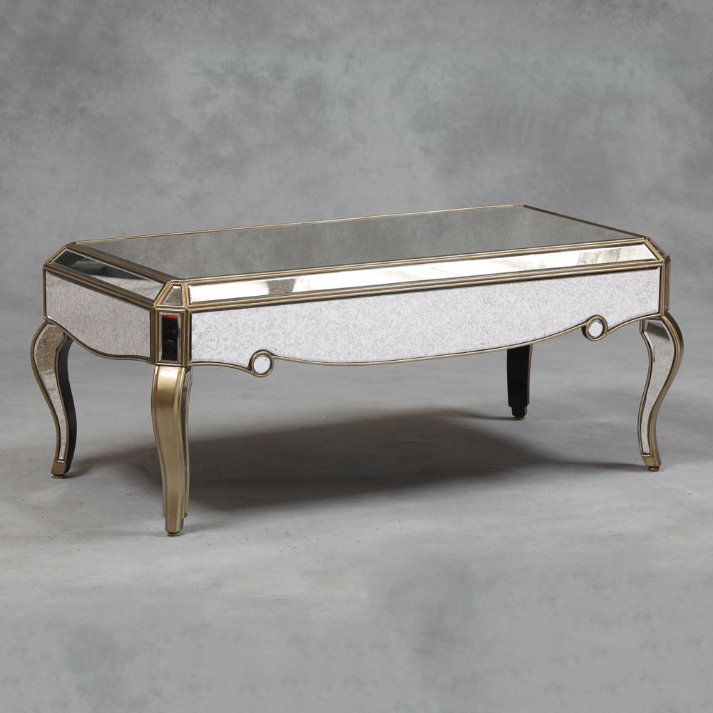 Venetian Antique Mirrored Silver Edged Coffee Table Regarding Antiqued Gold Leaf Coffee Tables (View 12 of 15)