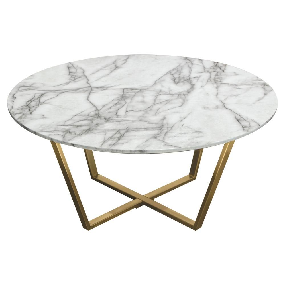 Vida 35" Round Cocktail Table W/ Faux Marble Top And Throughout White Marble Gold Metal Coffee Tables (View 7 of 15)