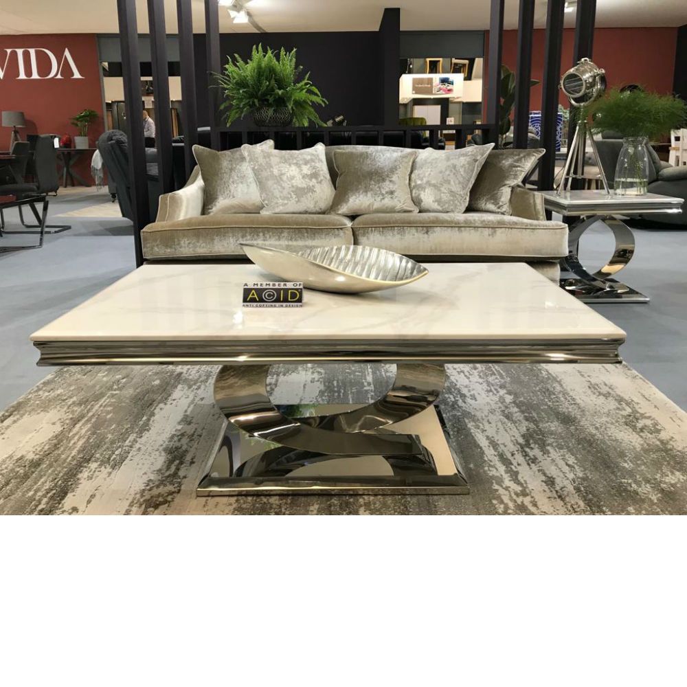 Vida Living Selene Bone White Marble Stainless Steel With Faux White Marble And Metal Coffee Tables (View 11 of 15)