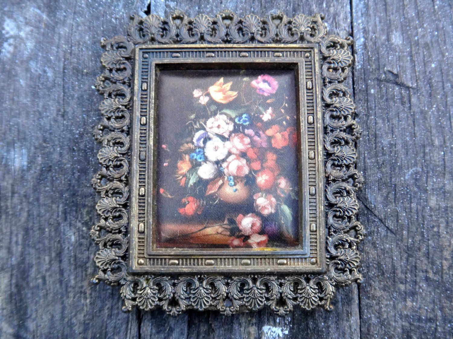 Vintage Brass Italian Picture Frame, Floral Print Fabric Throughout Italy Framed Art Prints (View 6 of 15)