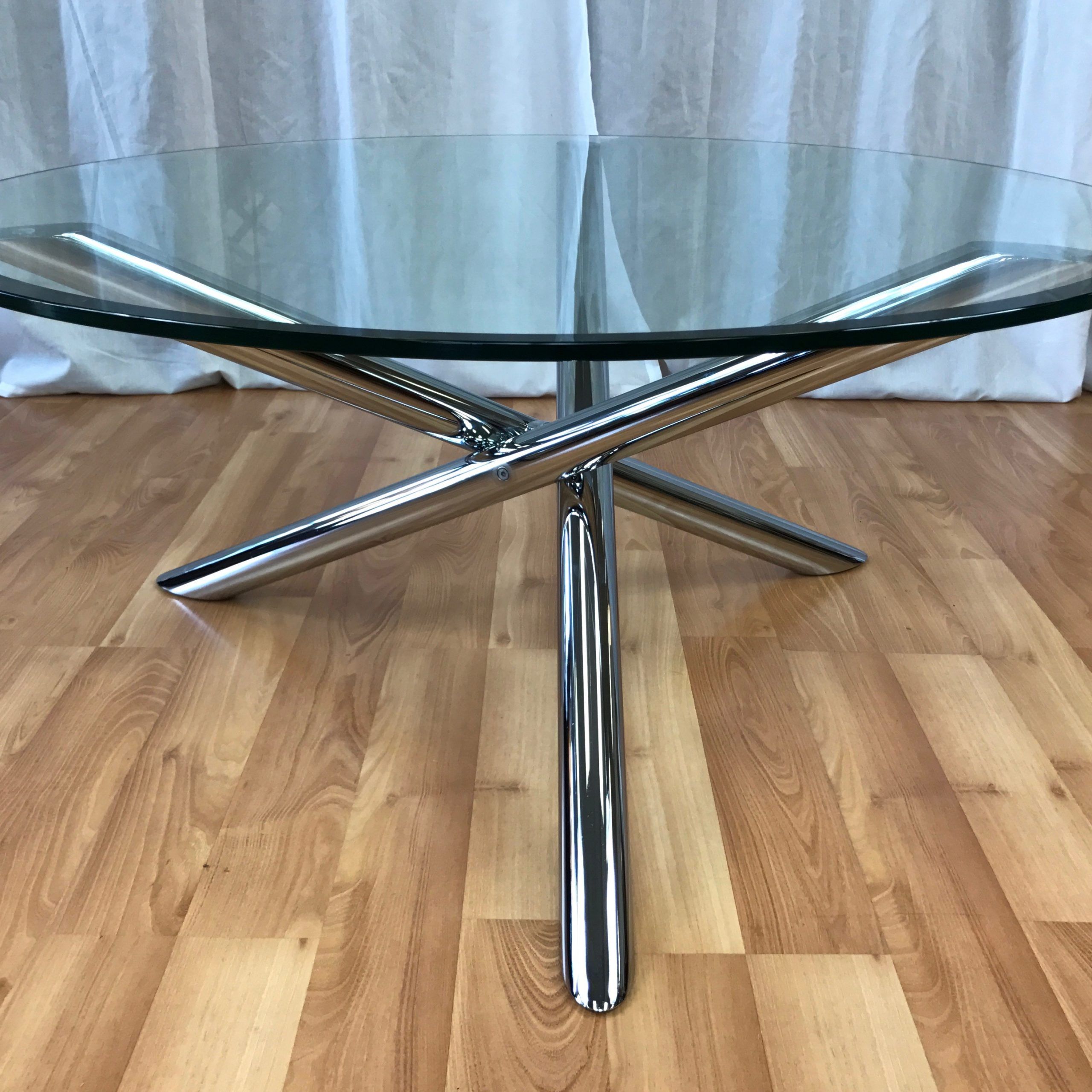 Vintage Chrome Star Base Round Glass Coffee Table ***sold Intended For Chrome And Glass Modern Coffee Tables (View 12 of 15)