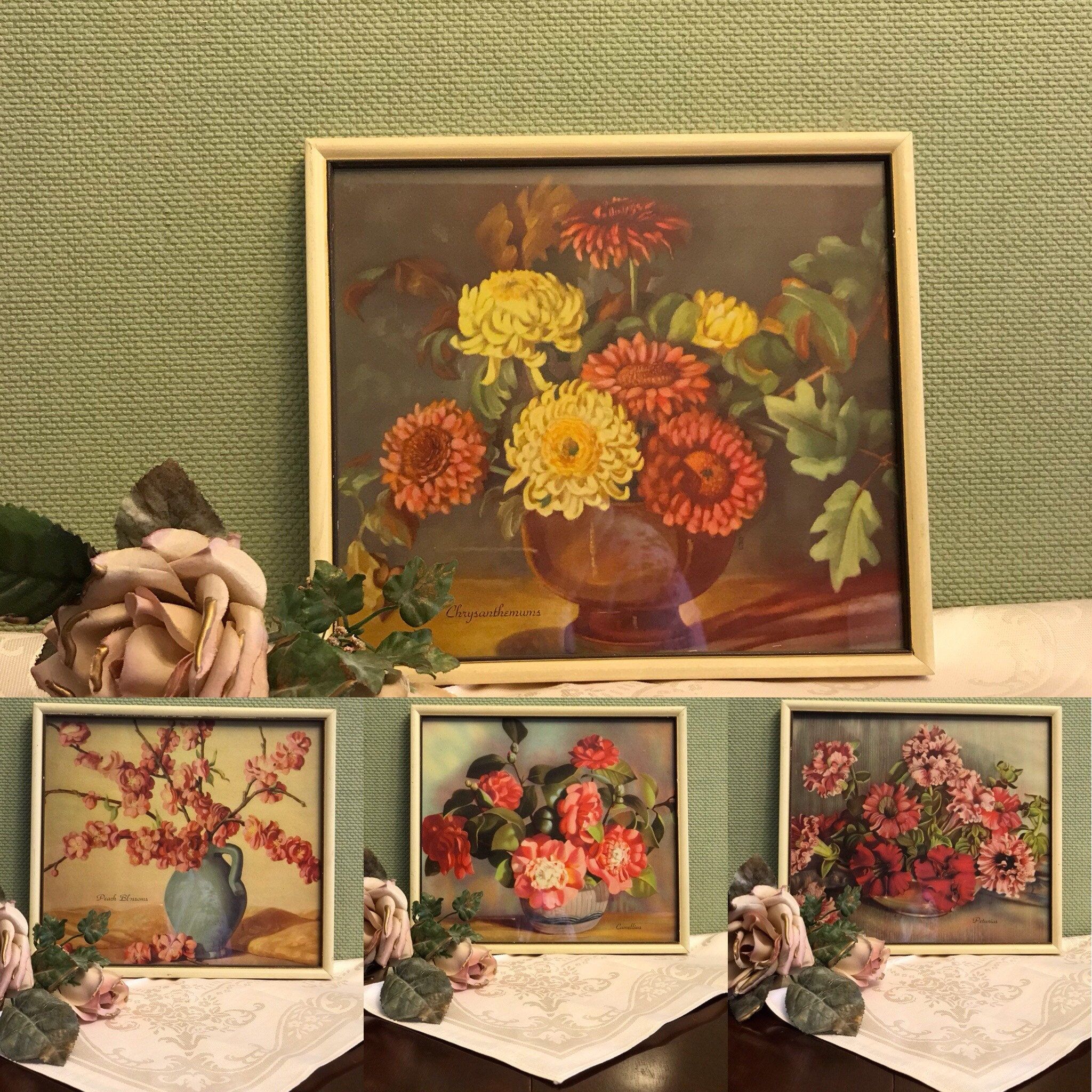 Vintage Floral Prints, Framed Under Glass Botanical Prints Within Lines Framed Art Prints (View 5 of 15)