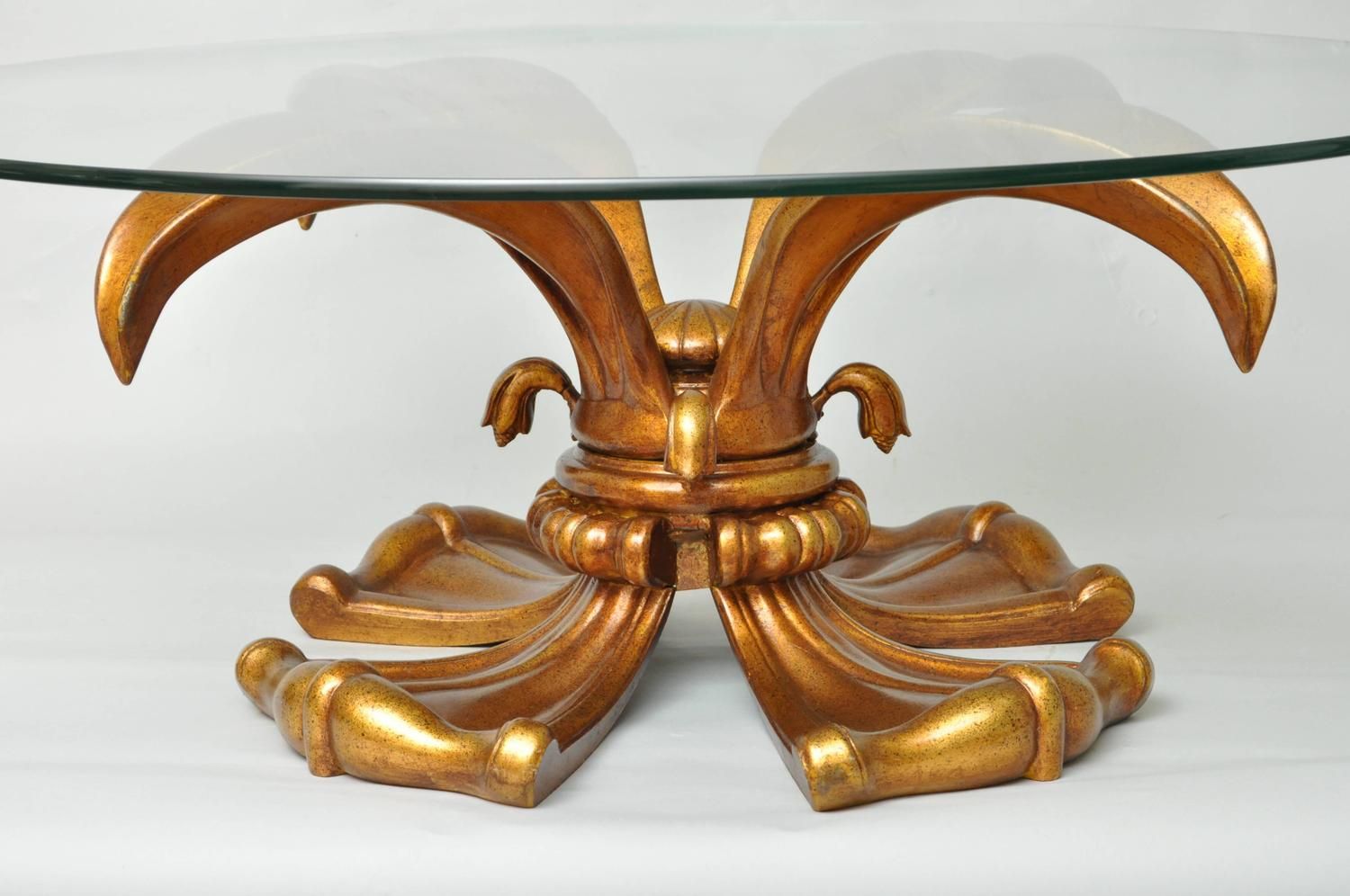 Vintage Hollywood Regency Gold Lotus Lily Round Coffee Regarding Antique Gold Aluminum Coffee Tables (View 12 of 15)