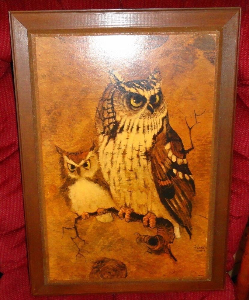 Vintage Home Interior Dad And Little Henry Owl Print Intended For The Owl Framed Art Prints (View 3 of 15)