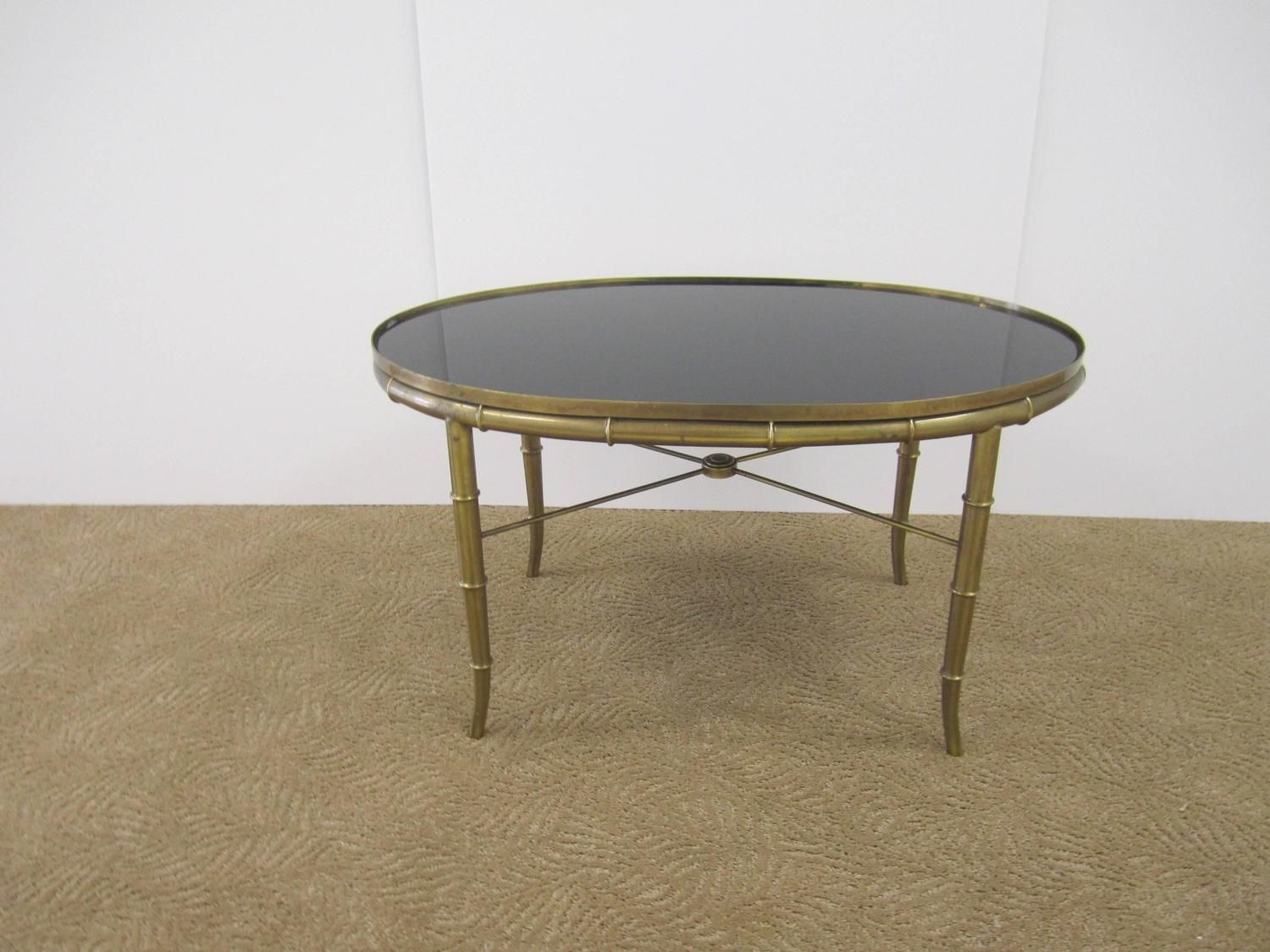 Vintage Italian Brass Cocktail Table With Black Mirrored In Antique Brass Round Cocktail Tables (View 2 of 15)