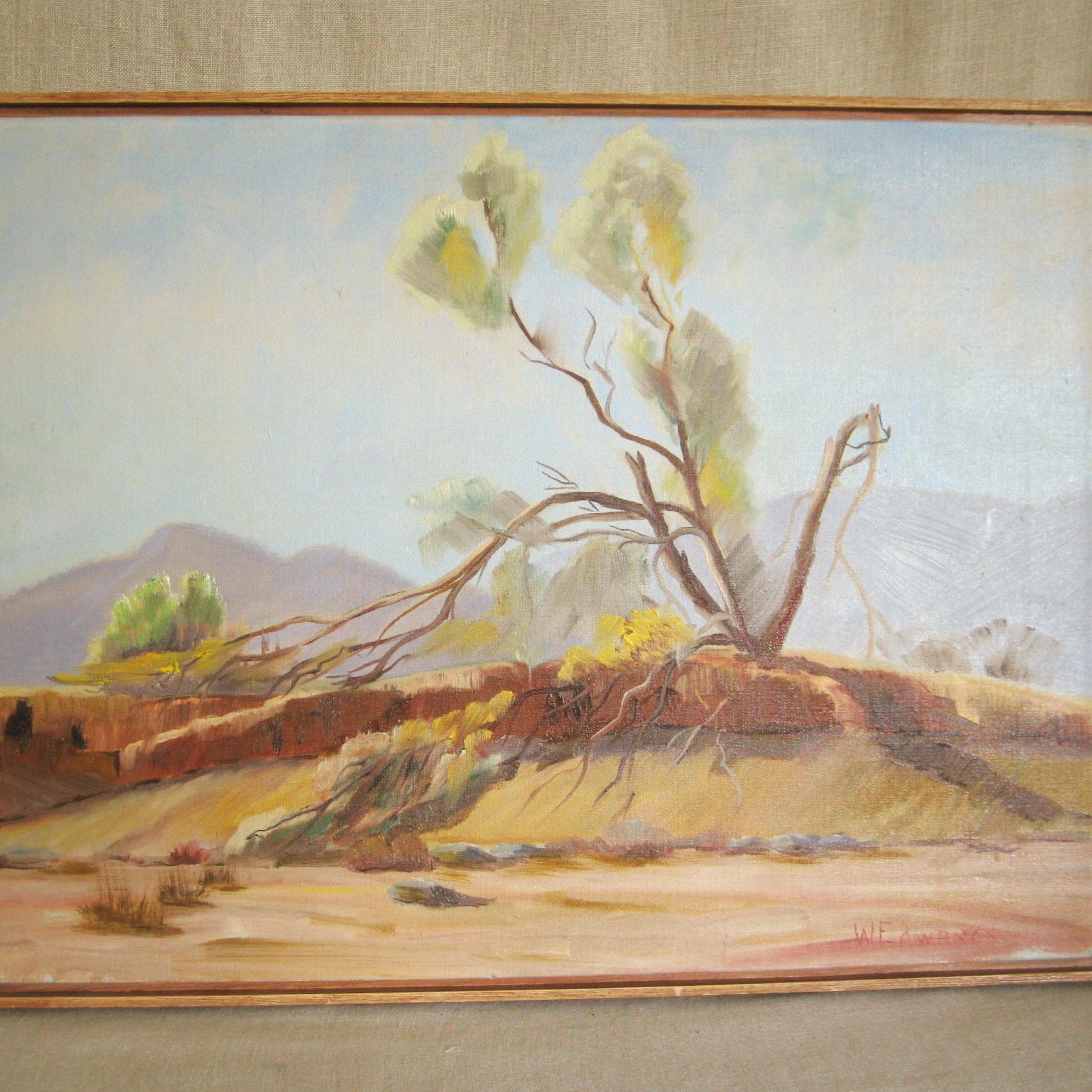 Vintage Landscape Painting, Mid Century, California In Desert Inn Framed Art Prints (View 11 of 15)