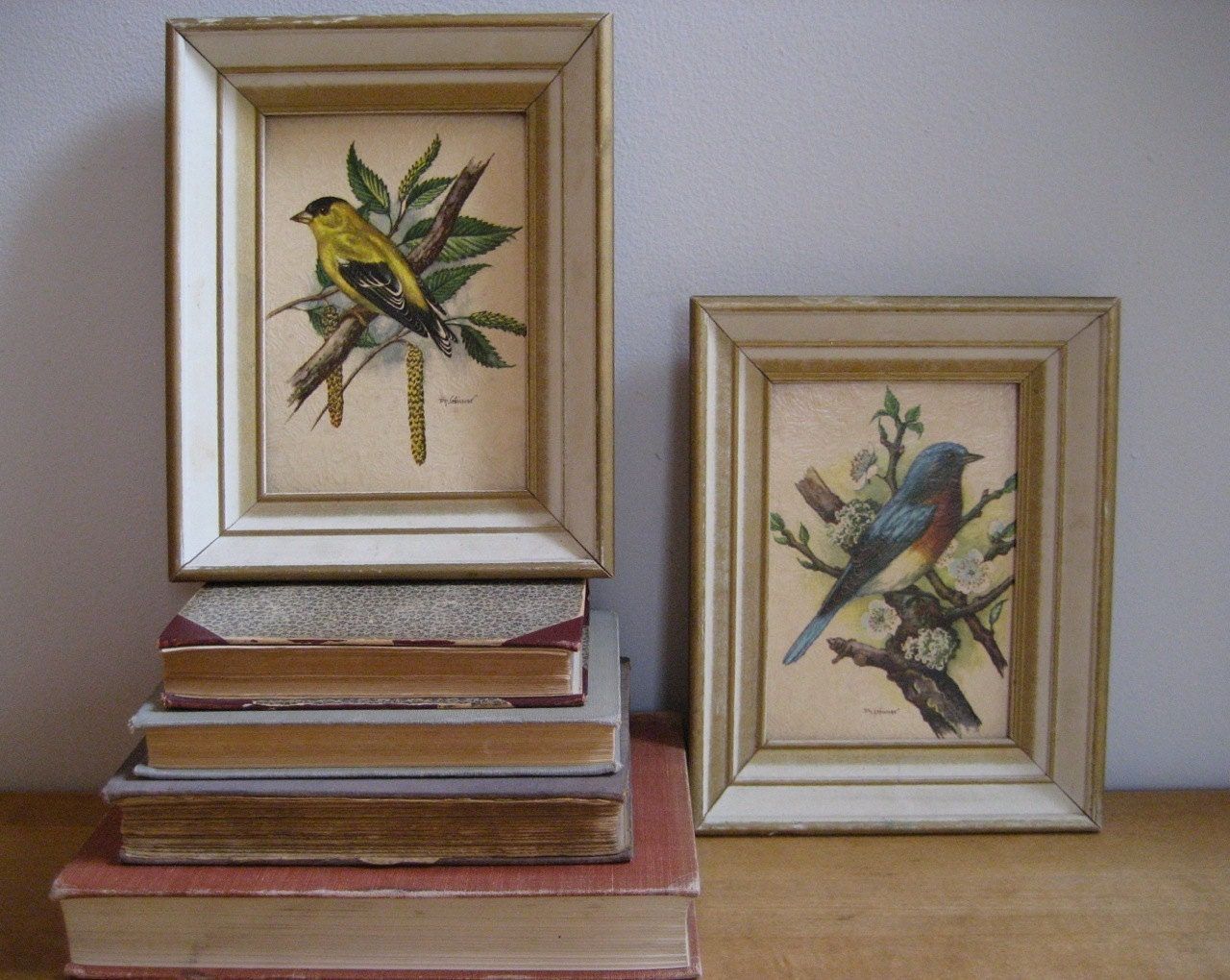 Vintage Pair Of Framed Bird Prints Pertaining To Lines Framed Art Prints (View 6 of 15)