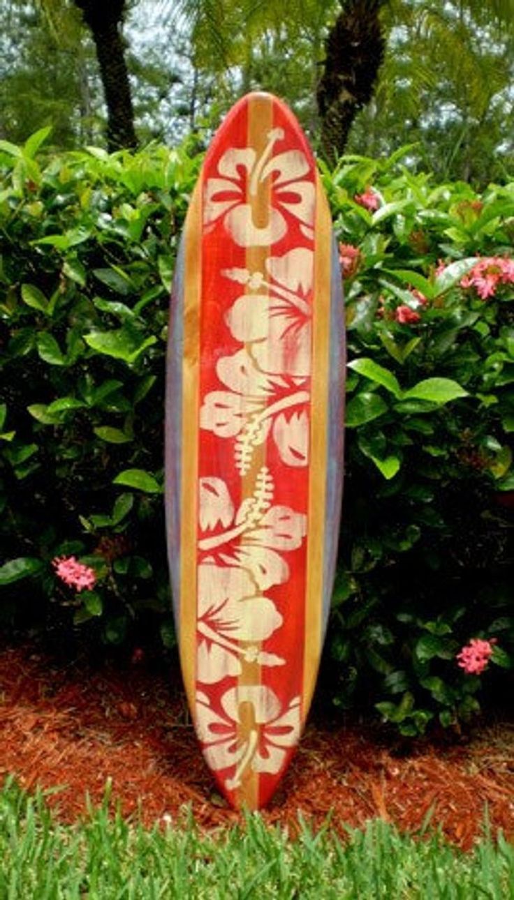 Vintage Red Surfboard Wall Art Solid Wood Surf Decor Home Regarding Surfing Wall Art (Photo 7 of 15)