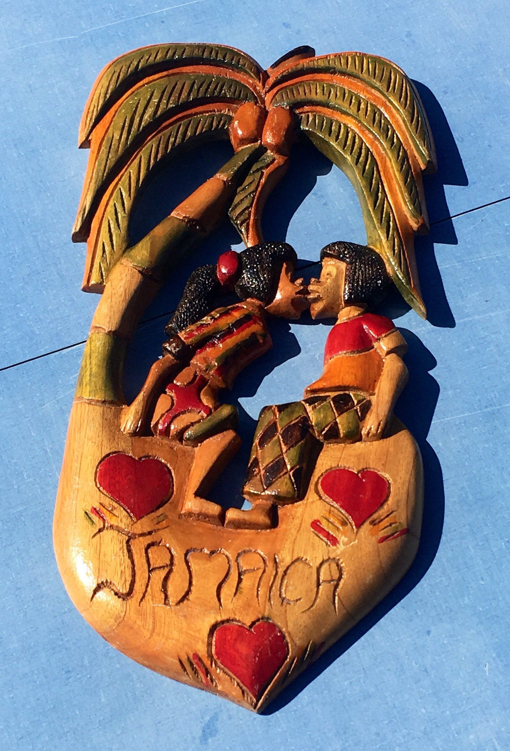 Vintage Wood Carving, Tropical Lovers Wall Decor, Carved In Retro Wood Wall Art (View 11 of 15)