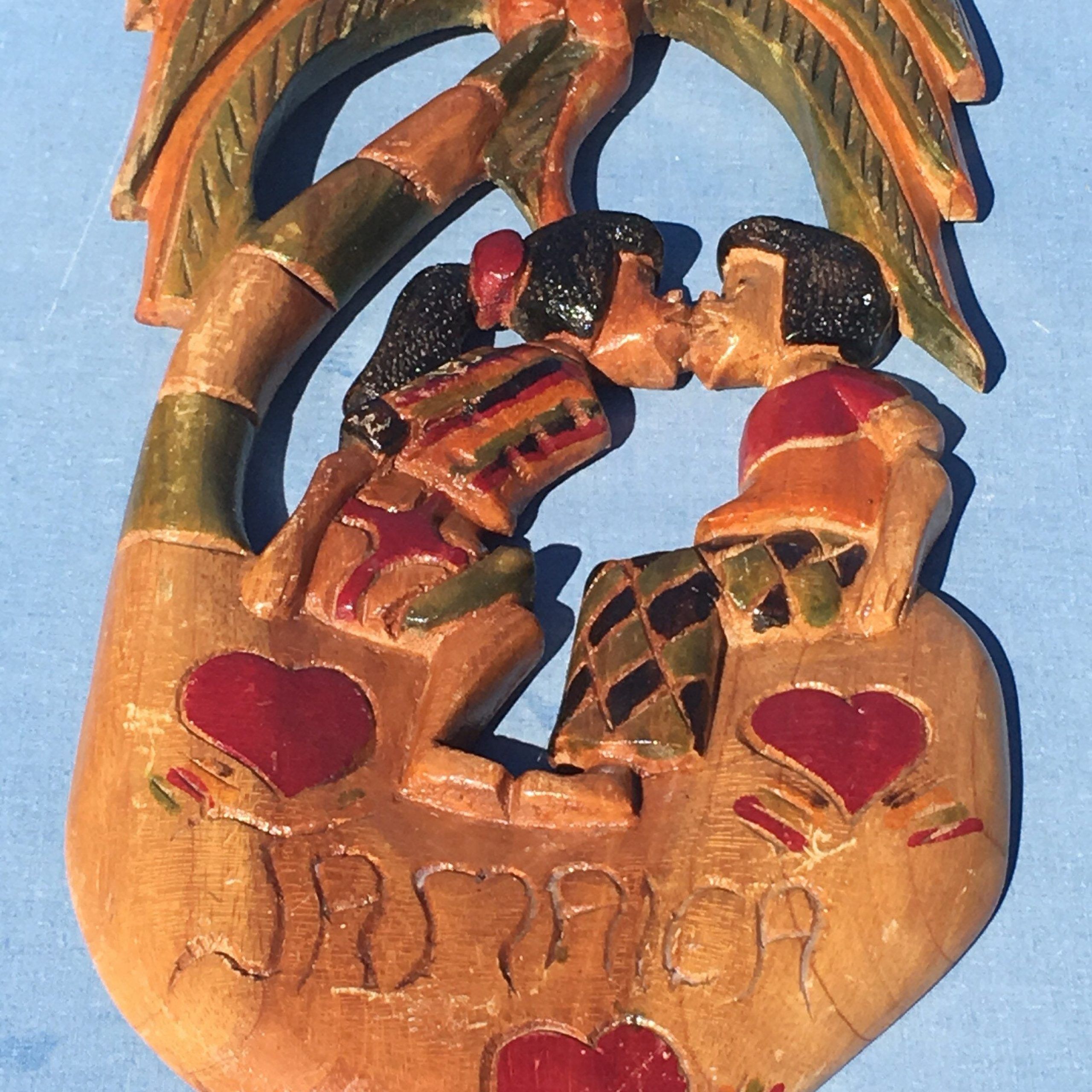 Vintage Wood Carving, Tropical Lovers Wall Decor, Carved Regarding Tropical Wood Wall Art (View 9 of 15)