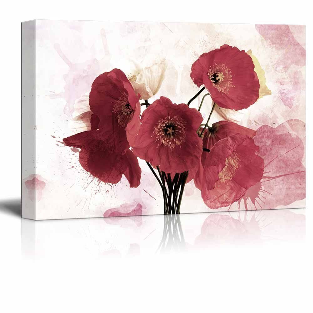 Wall26 Canvas Wall Art – Red Poppy Flower On Watercolor For Flowers Wall Art (View 9 of 15)