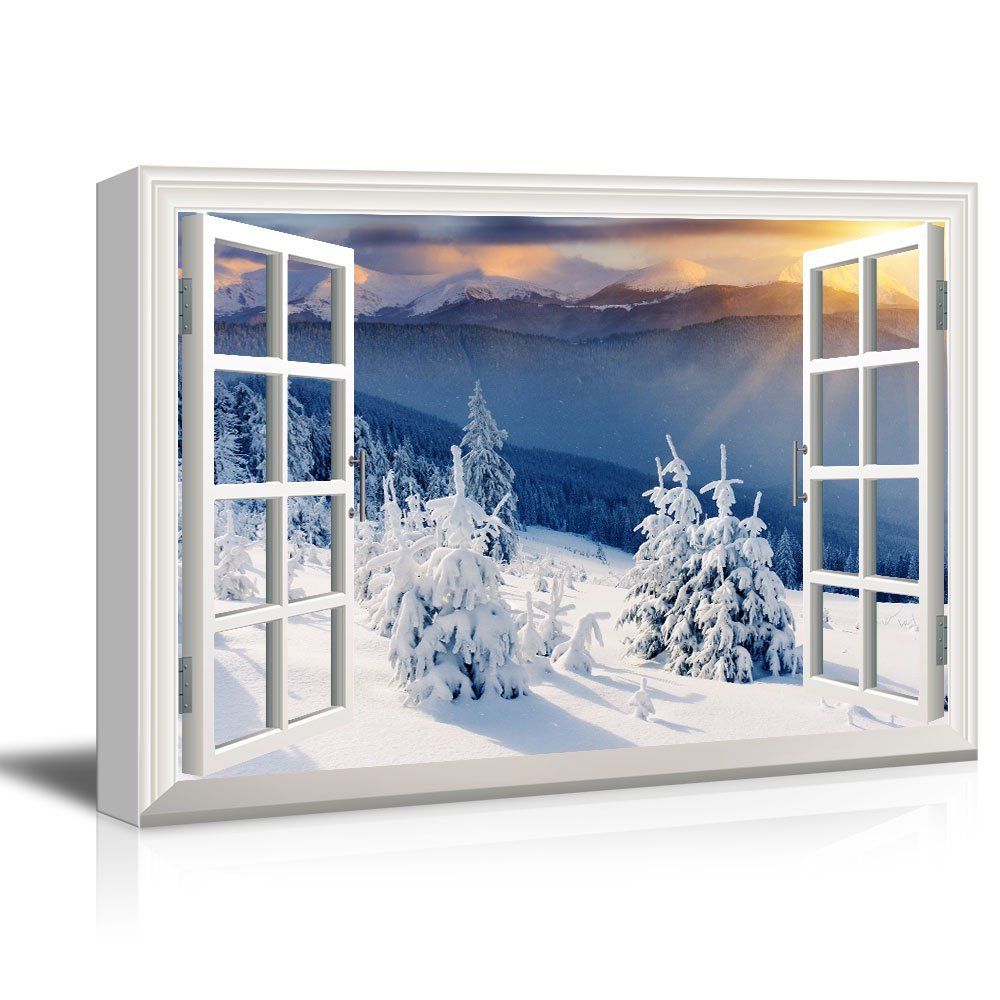 Wall26 Window View Canvas Wall Art – Snow Covered Pine In Snow Wall Art (View 14 of 15)