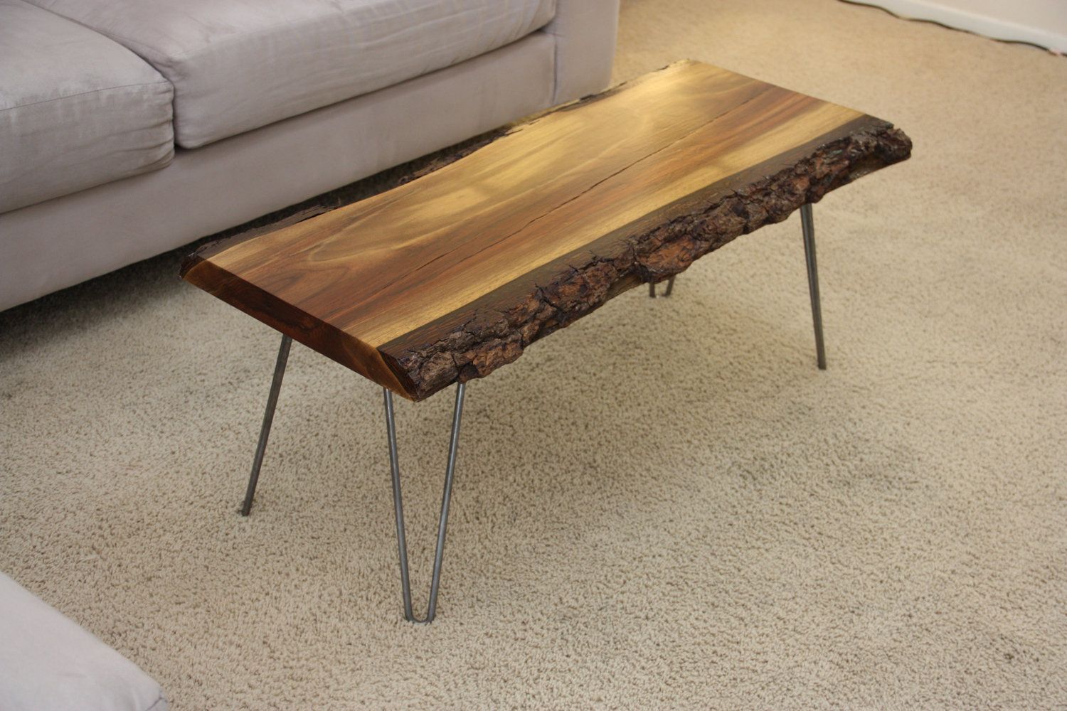 Walnut Coffee / Side Table With Raw Steel Hairpin Legs Inside Walnut Wood And Gold Metal Coffee Tables (View 14 of 15)