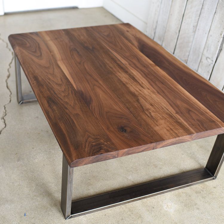 Walnut Live Edge Coffee Table / Industrial U Shaped Steel Pertaining To Hand Finished Walnut Coffee Tables (Photo 5 of 15)