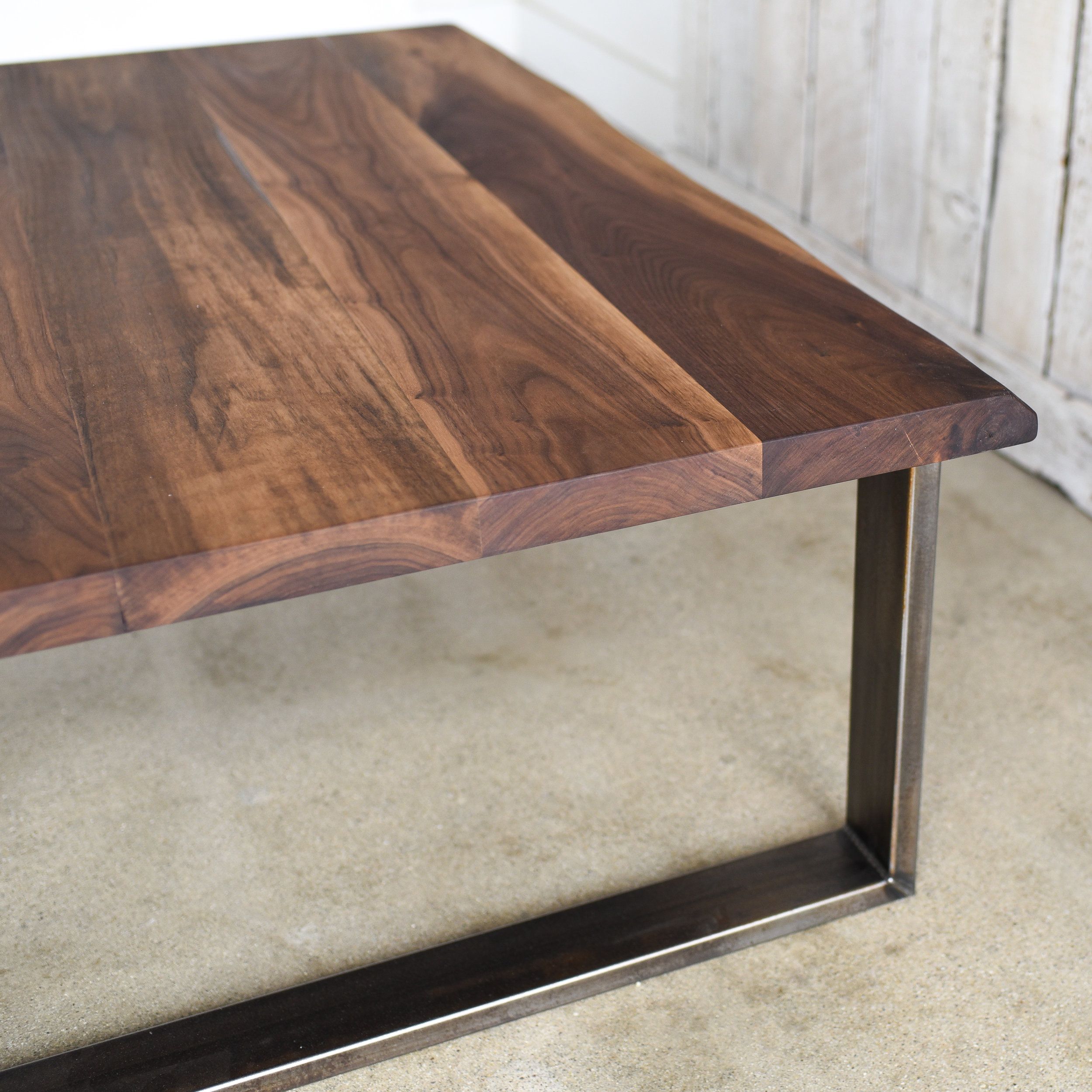Walnut Live Edge Coffee Table / Industrial U Shaped Steel Pertaining To Hand Finished Walnut Coffee Tables (View 2 of 15)