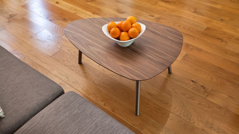 Walnut Wooden Coffee Table | Angled Brushed Metal Legs | Uk Inside Walnut Wood And Gold Metal Coffee Tables (View 2 of 15)