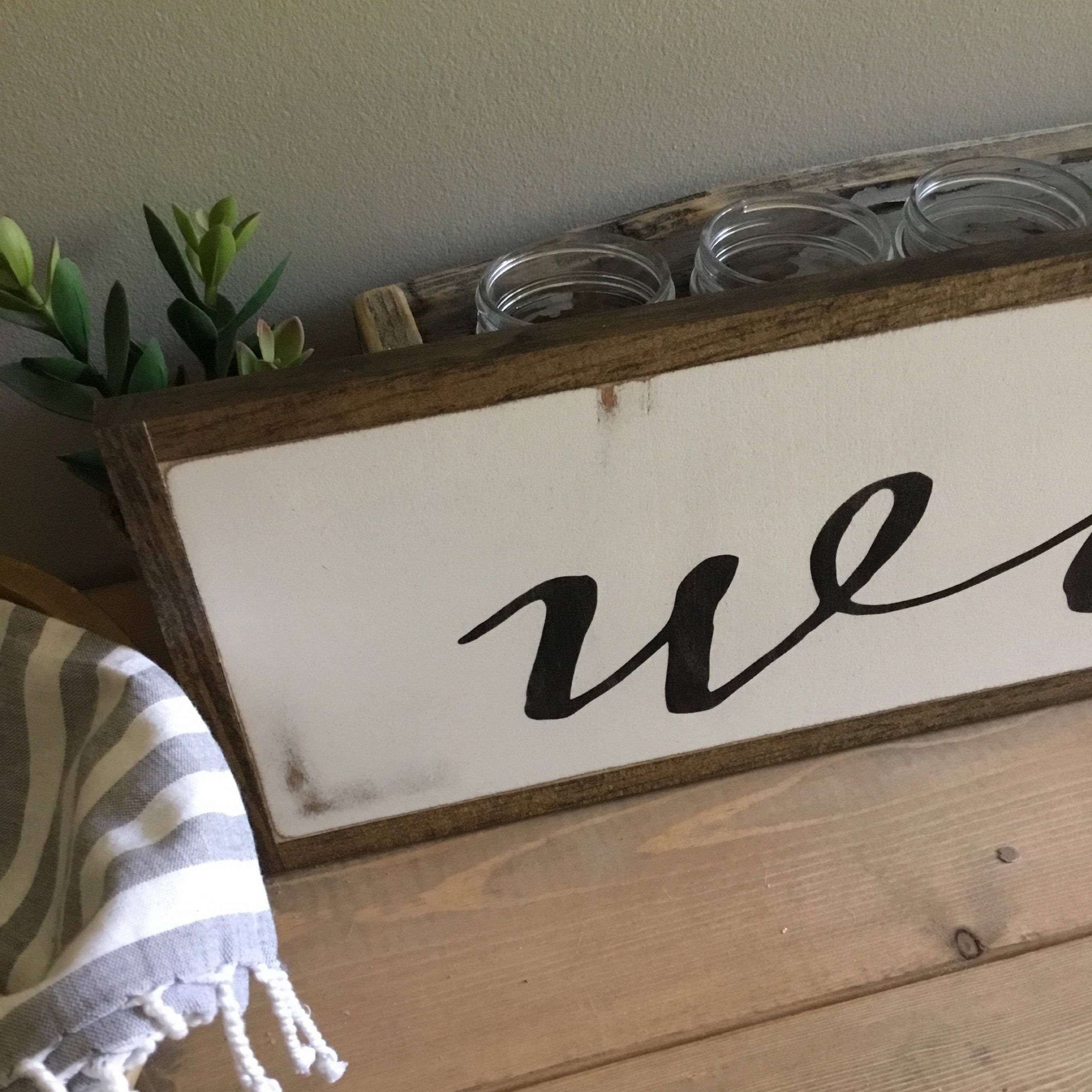 Welcome Entry 7x48 Sign | Distressed Shabby Chic Wooden Pertaining To Elegant Wood Wall Art (View 12 of 15)