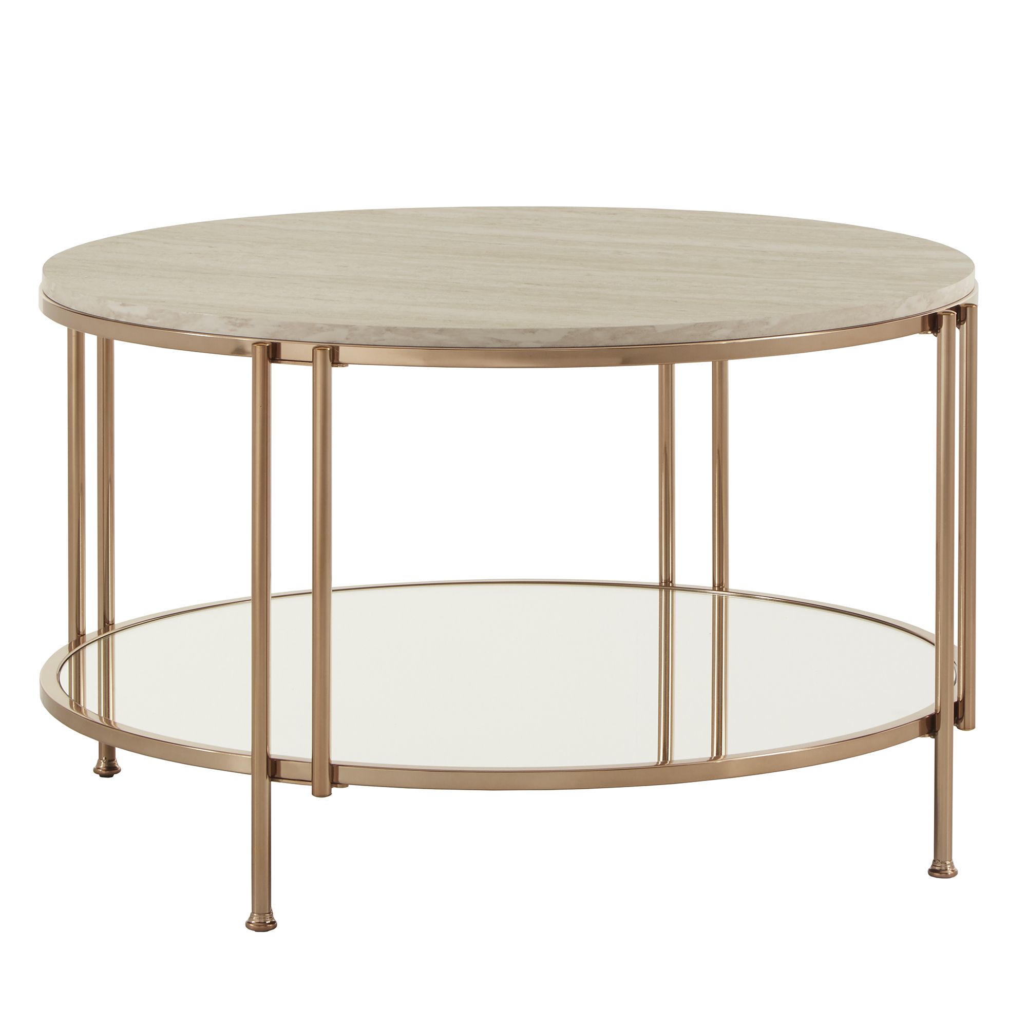 Weston Home Shaelyn Round Gold Cocktail Table With Faux Within Mirrored Cocktail Tables (View 2 of 15)