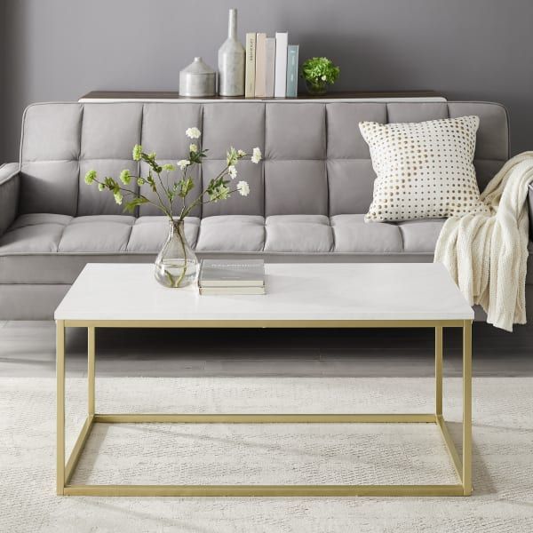 White Faux Marble & Gold Open Box Coffee Table — Pier 1 Intended For Faux White Marble And Metal Coffee Tables (View 7 of 15)