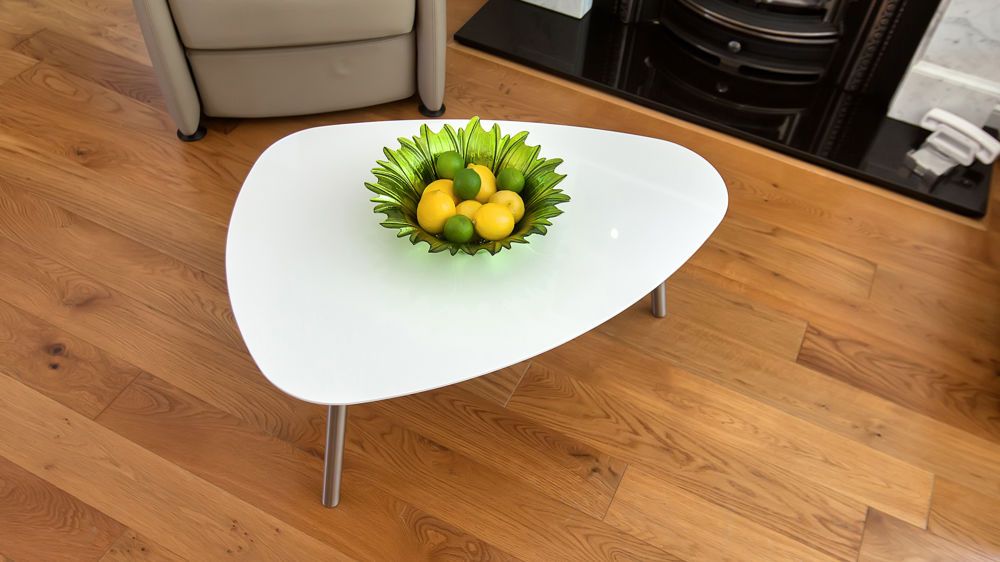 White Gloss Coffee Table | Angled Brushed Metal Legs | Uk For Gloss White Steel Coffee Tables (View 8 of 15)