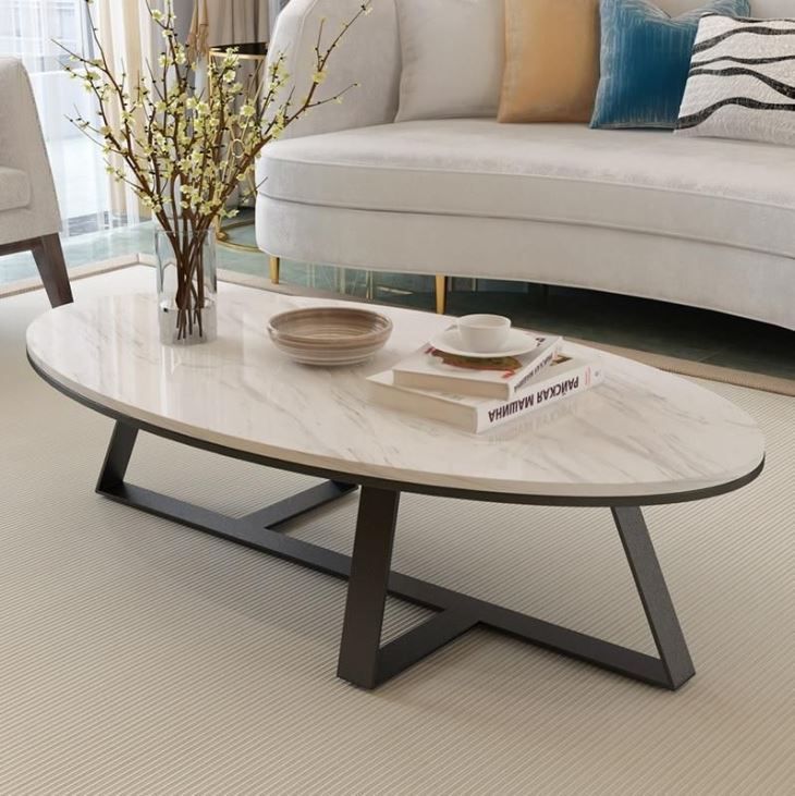 White Marble Stone Top Coffee Table Manufacturers Within Oval Aged Black Iron Coffee Tables (View 10 of 15)