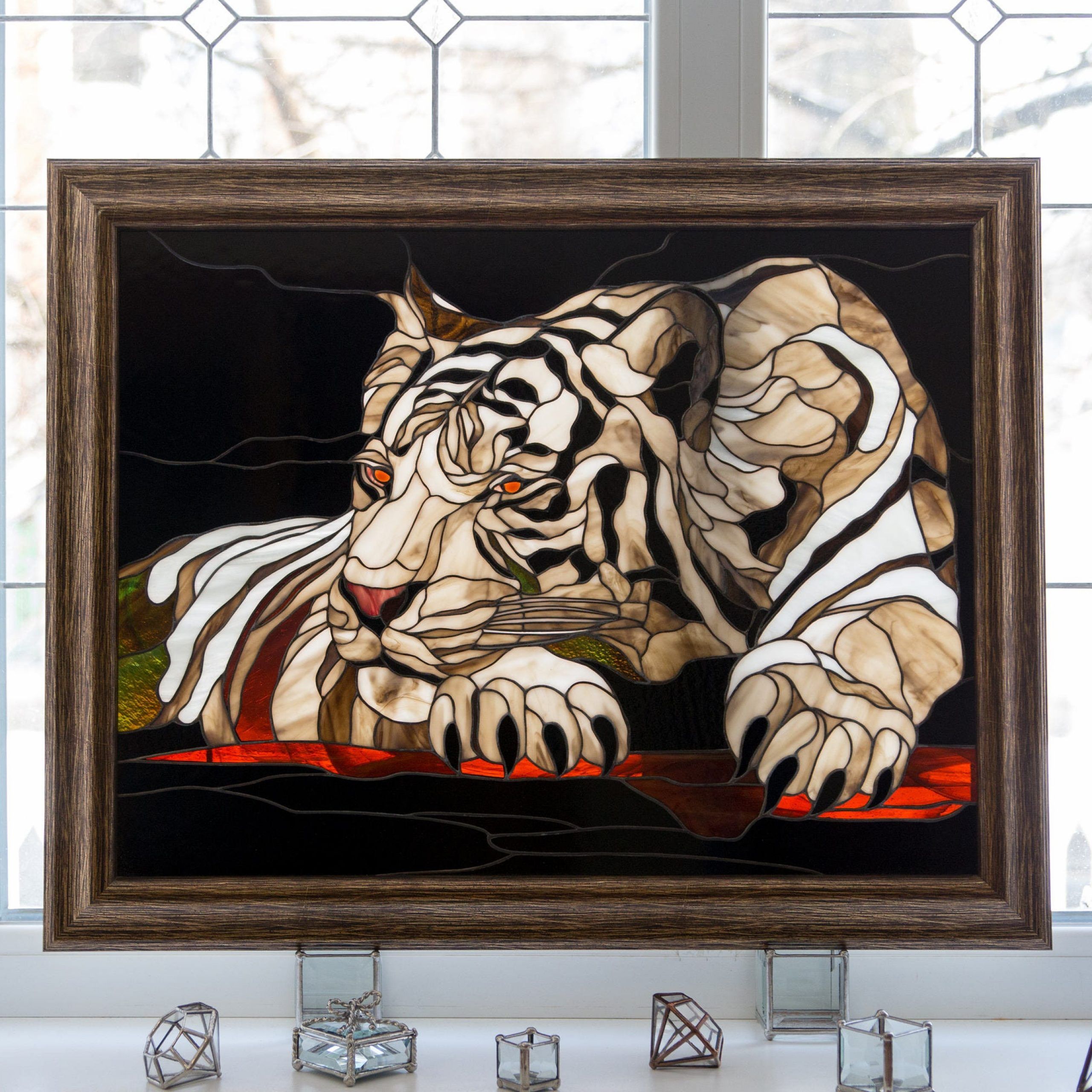 White Tiger Wall Art Christmas Gift Custom Stained Glass Pertaining To Tiger Wall Art (View 1 of 15)