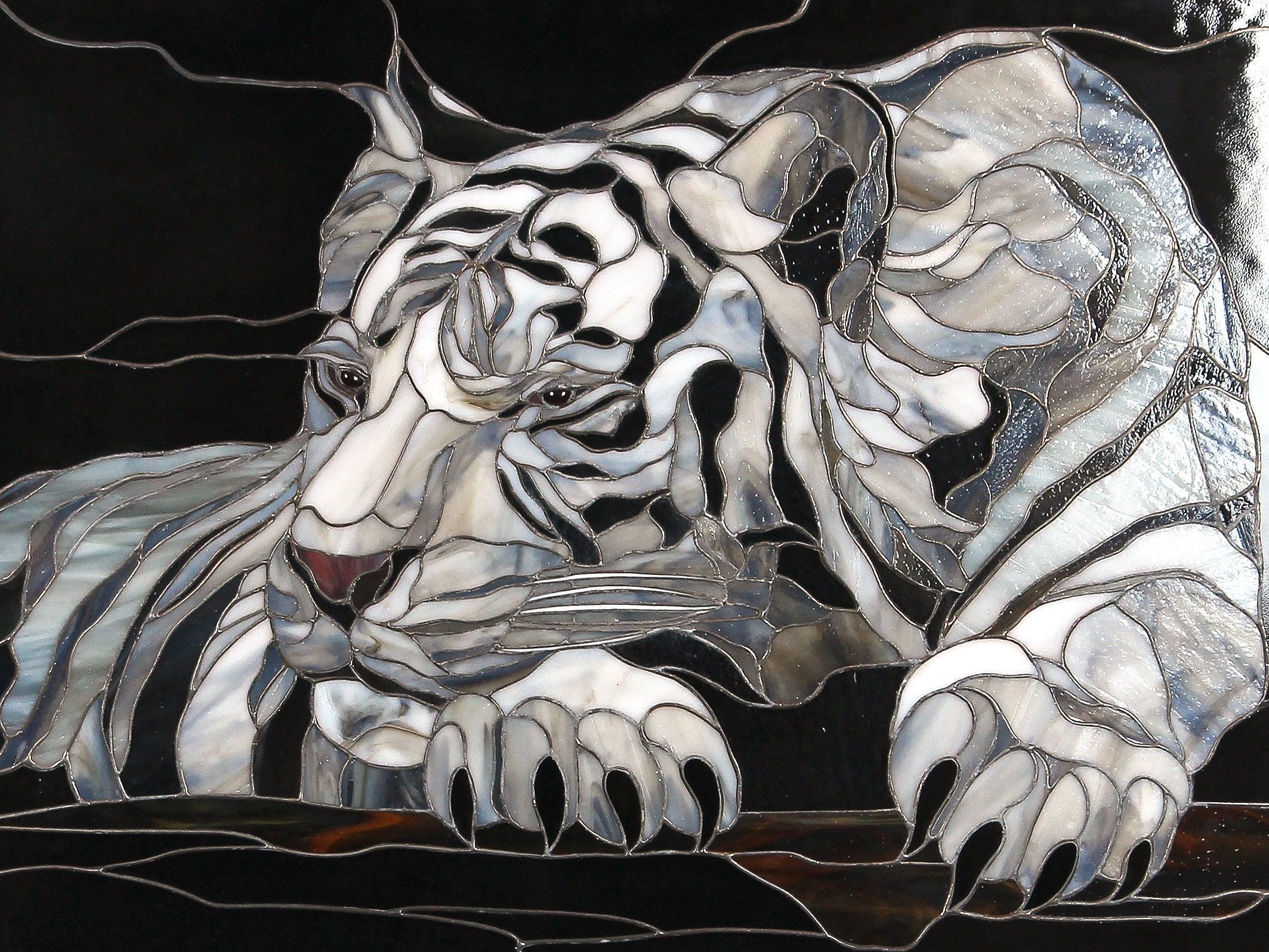 White Tiger Wall Art Custom Stained Glass Panel Gift For Regarding Tiger Wall Art (View 5 of 15)