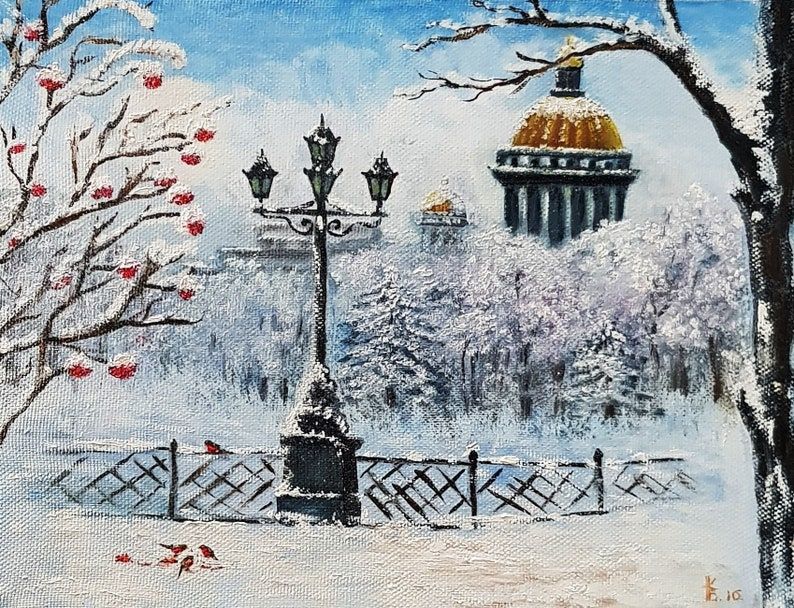 Winter City Painting Snow St Petersburg Wall Art Winter With Regard To Snow Wall Art (View 11 of 15)