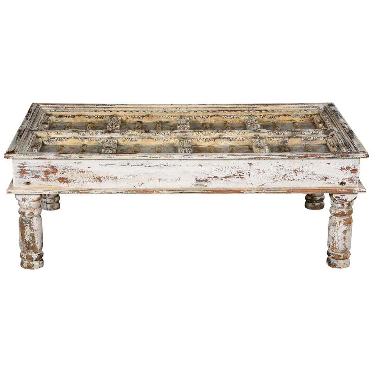 Winter White Distressed Mango Wood Coffee Table With Regard To Square Weathered White Wood Coffee Tables (View 8 of 15)