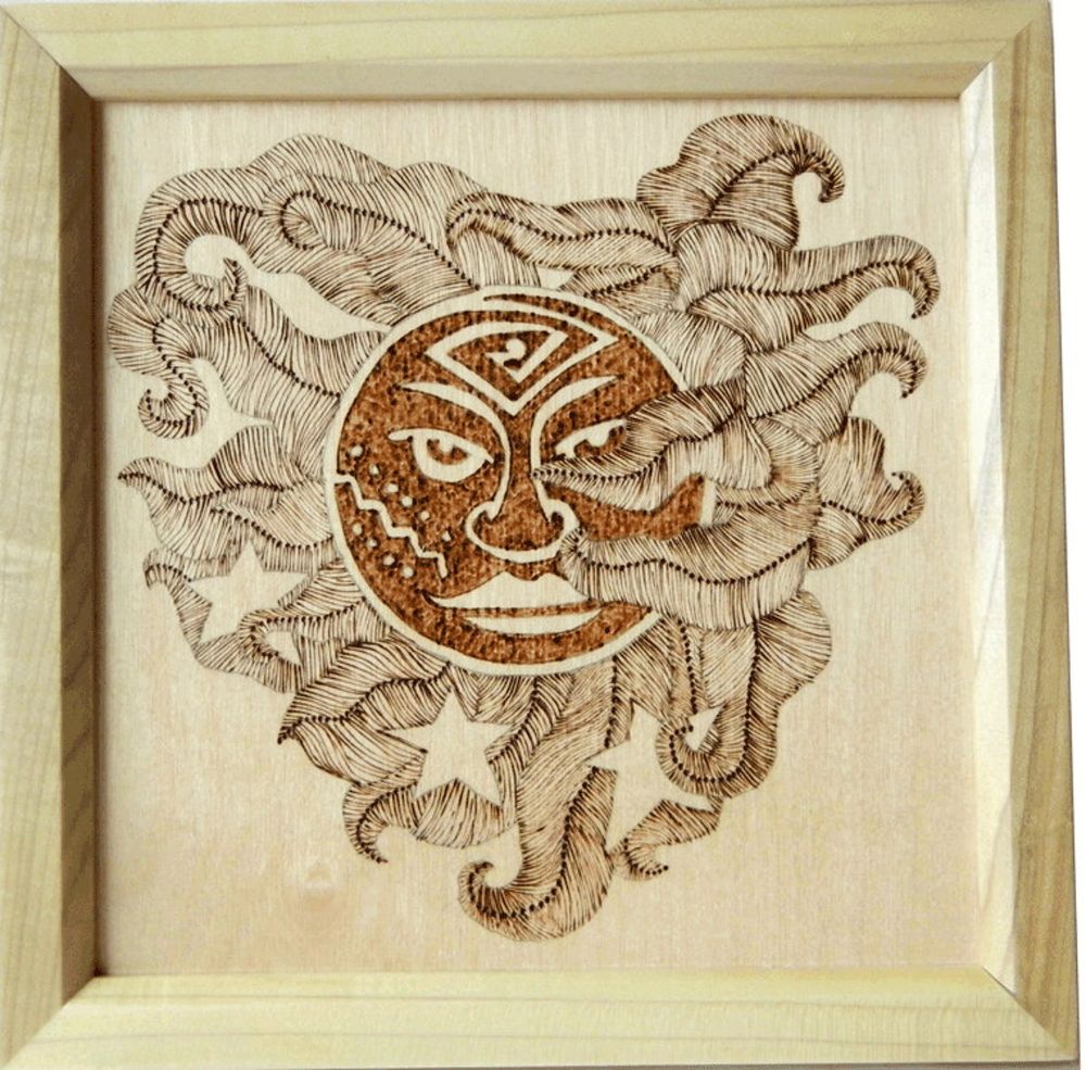 Woodburned Art Abstract Sun Framed Art Picture Home Decor With Regard To Sun Wood Wall Art (View 4 of 15)