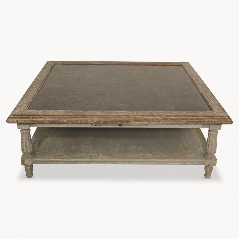Woodcroft Colonial Grey Oak Stone Top Square Coffee Table In Vintage Gray Oak Coffee Tables (View 11 of 15)
