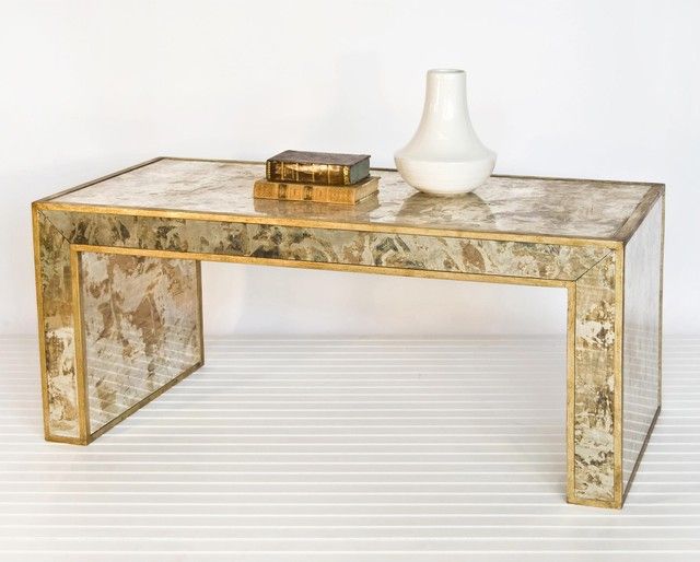 Worlds Away Reverse Mirror Coffee Table Gold Leaf Throughout Antiqued Gold Leaf Coffee Tables (View 5 of 15)