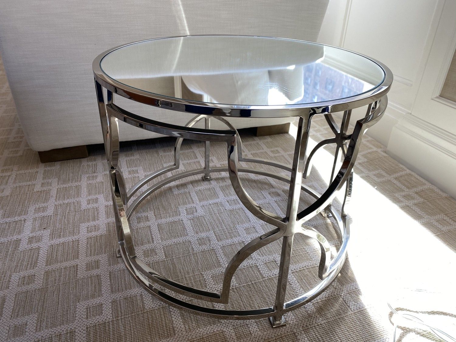 Worlds Away Round Polished Chrome Side Table With Mirrored For Polished Chrome Round Cocktail Tables (Photo 1 of 15)