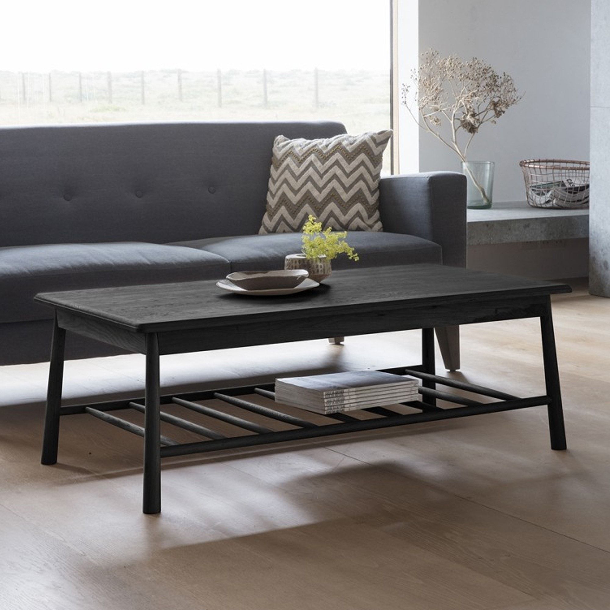 Wycombe Rectangle Coffee Table Black | Oak Coffee Table For Square Matte Black Coffee Tables (View 3 of 15)