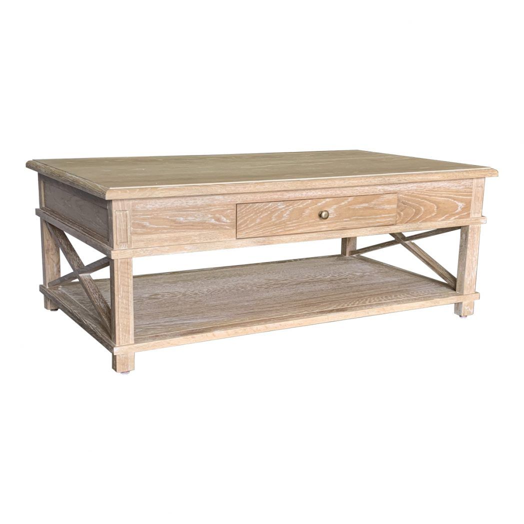 X Brace Coffee Table White Wash Oak | Jac Home Living Throughout Oceanside White Washed Coffee Tables (View 11 of 15)
