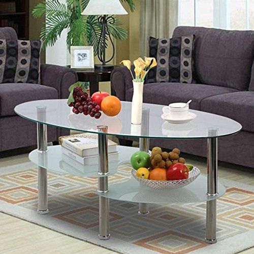Yaheetech 3 Tier Modern Living Room Oval Glass Coffee Pertaining To 3 Tier Coffee Tables (Photo 4 of 15)
