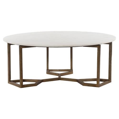 Zia Modern Geometric Gold Frame Round White Marble Top Throughout Geometric White Coffee Tables (View 13 of 15)