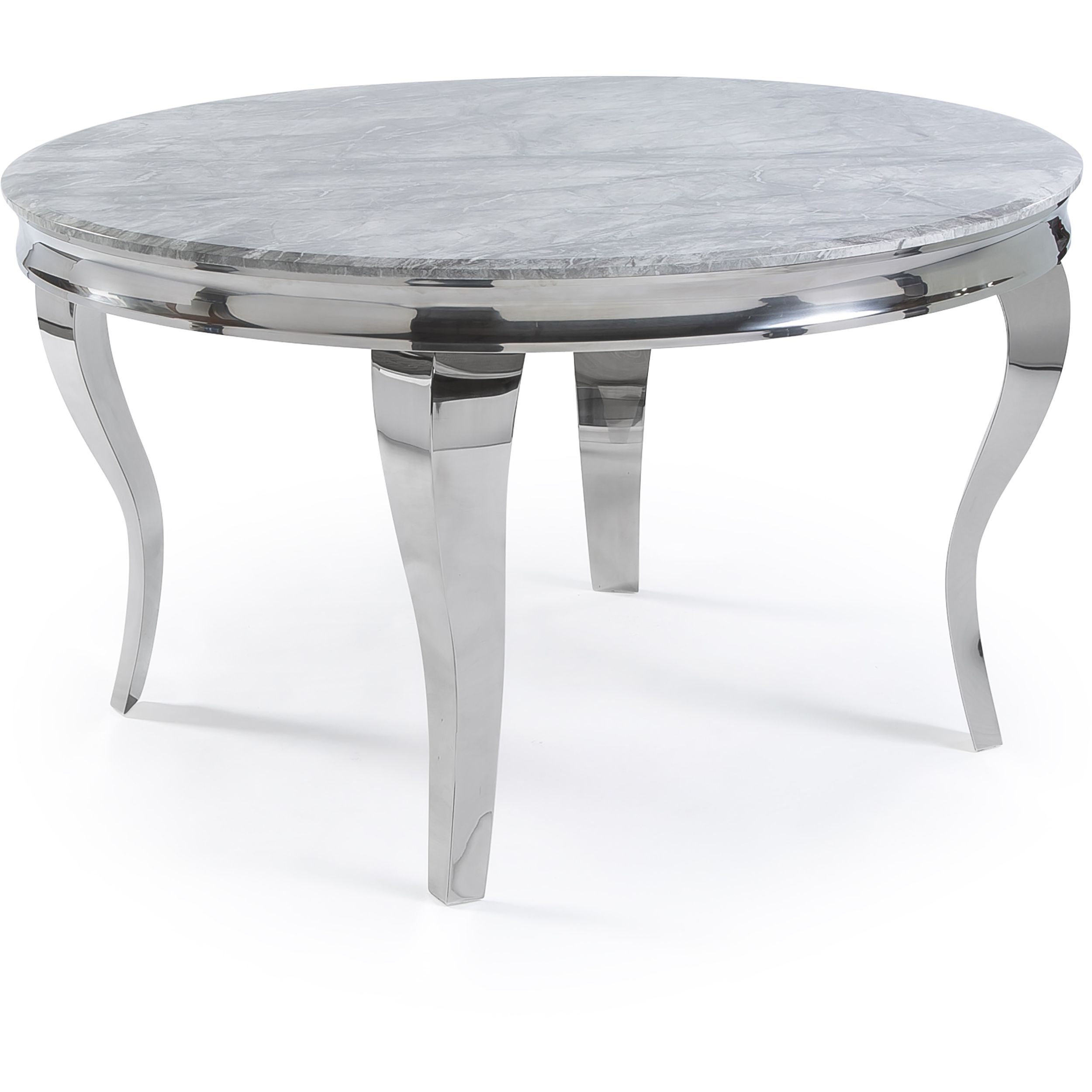 1.3m Louis Circular Polished Stainless Steel & Grey Marble Dining Table Inside Stainless Steel And Gray Desks (Photo 1 of 15)