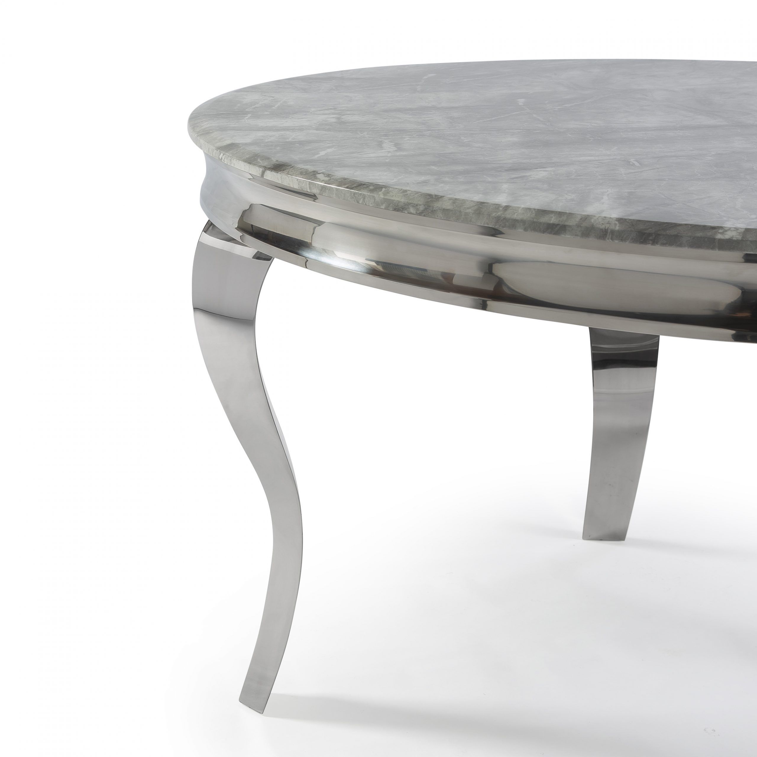 1.3m Louis Circular Polished Stainless Steel & Grey Marble Dining Table With Stainless Steel And Gray Desks (Photo 2 of 15)