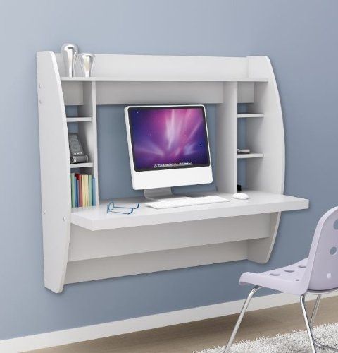 $156 Prepac Floating Desk With Storage – White | White Floating Desk Within Off White Floating Office Desks (View 4 of 15)