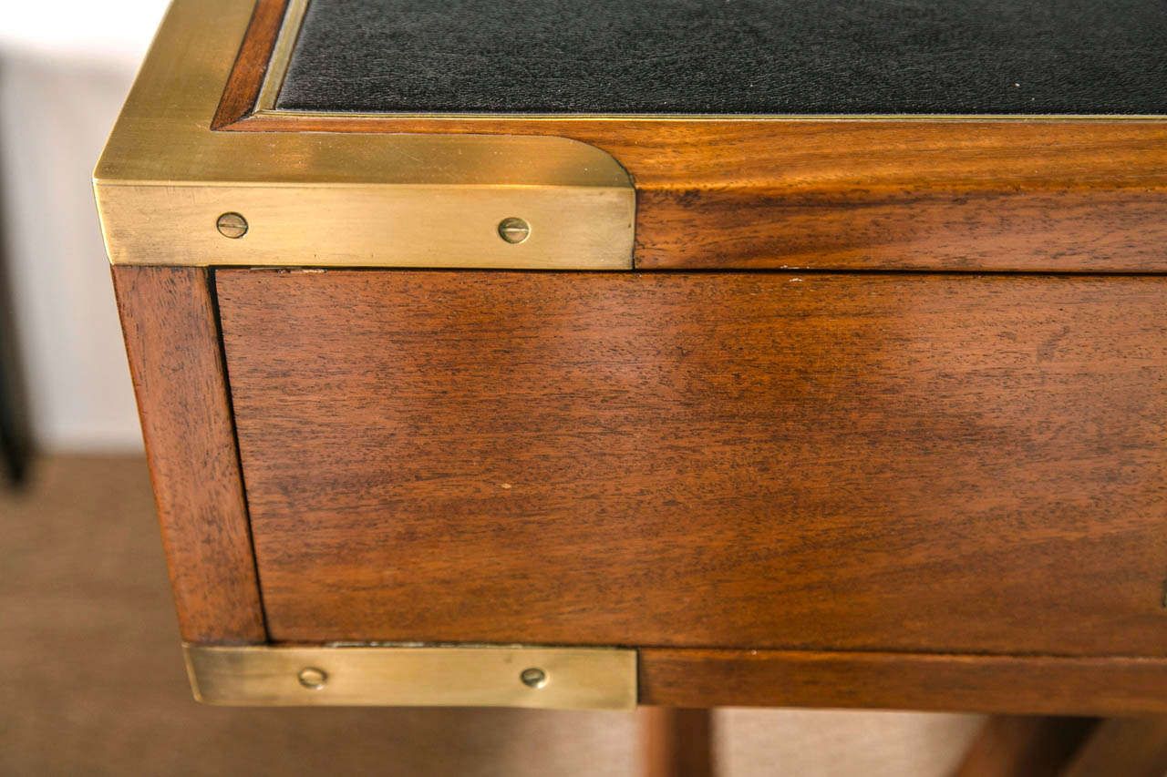 1960's Paduck Wood Campaign Desk With Brass Hardware And Leather Top At Throughout Blue And White Wood Campaign Desks (View 4 of 15)
