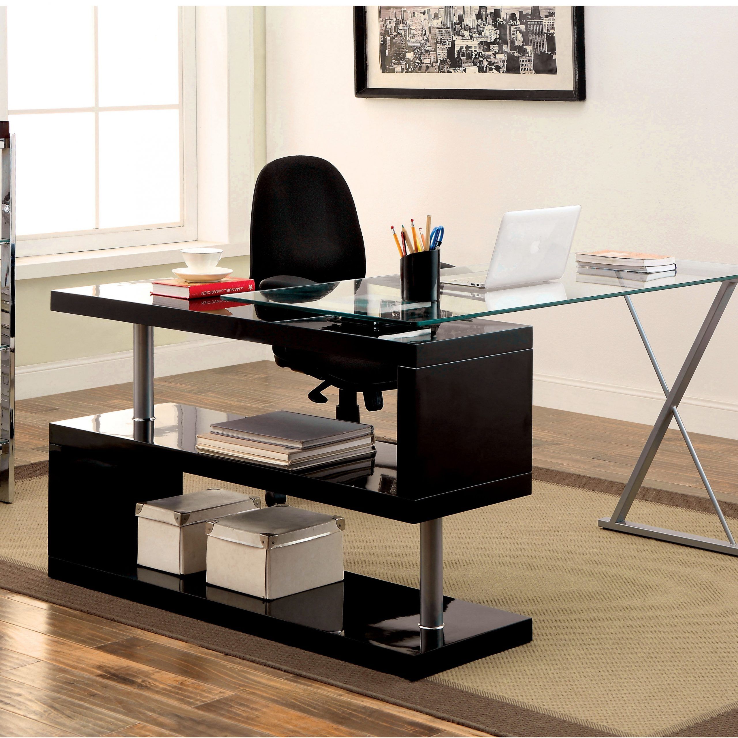 20+ Contemporary Office Desk Designs, Decorating Ideas | Design Trends Throughout Black Glass And Walnut Wood Office Desks (View 8 of 15)