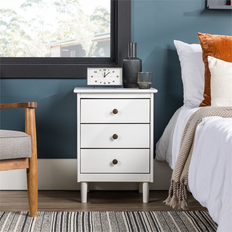 3 Drawer Solid Wood Nightstand In White – Br3dnswh Intended For Matte White 3 Drawer Wood Desks (Photo 7 of 15)